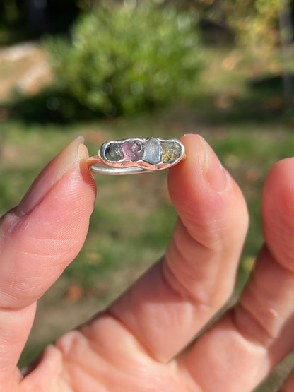 Raw Montana Sapphire Rainbow Ring Size 6.25