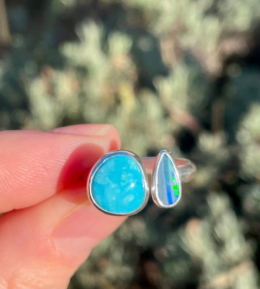 3 Turquoise and Opal split ring size 7-8