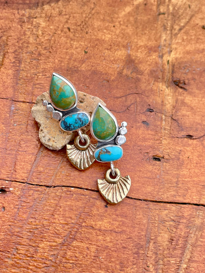 Turquoise Stud Earrings in Sterling Silver and Brass details