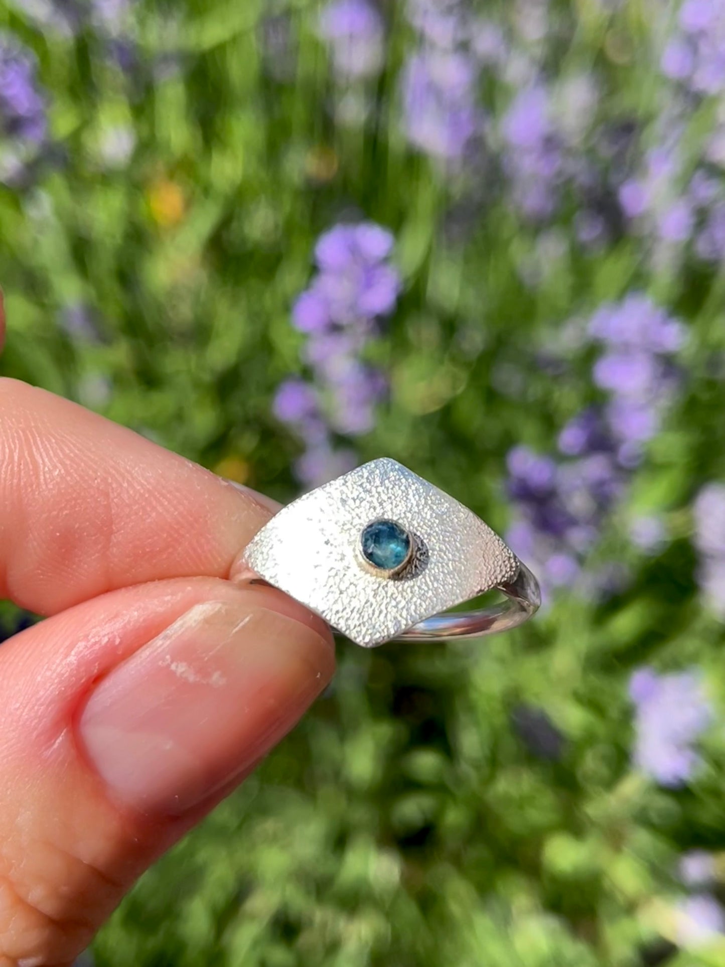Sterling and 14k Gold Shield Ring with Montana Sapphire size 8