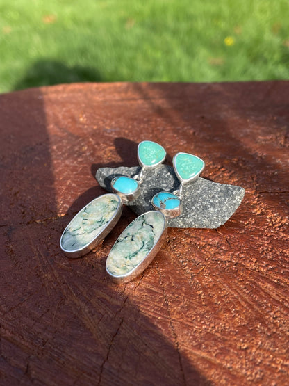 Turquoise and Mariposite stud Earrings