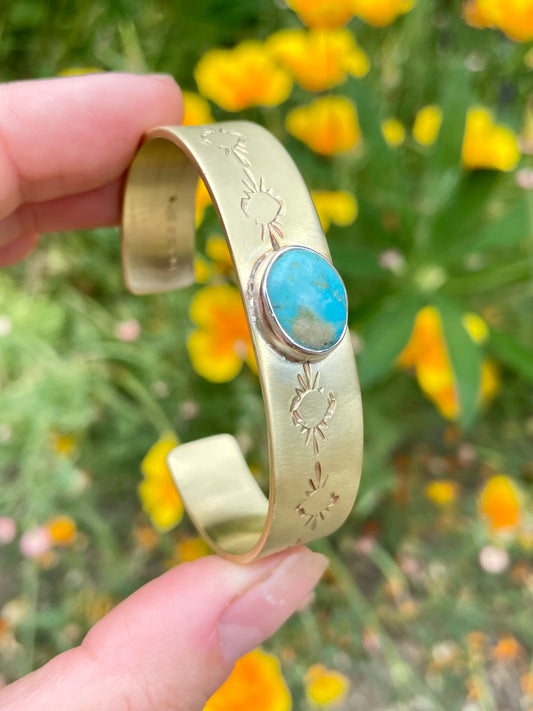 Stamped Brass Cuff with Turquoise 1