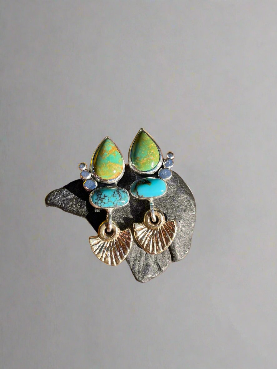 Turquoise Stud Earrings in Sterling Silver and Brass details