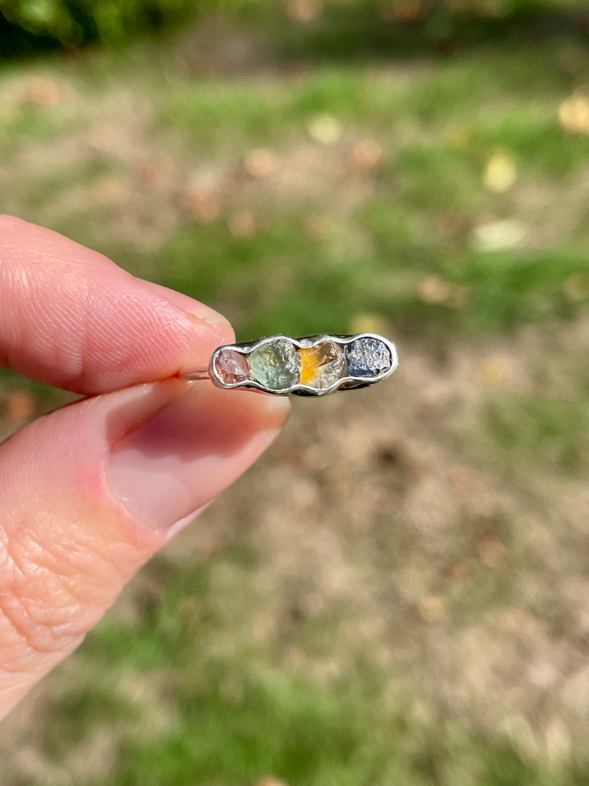 Raw Montana Sapphire Rainbow Ring Size 7.75