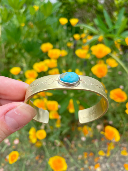 Stamped Brass Cuff with Turquoise 1