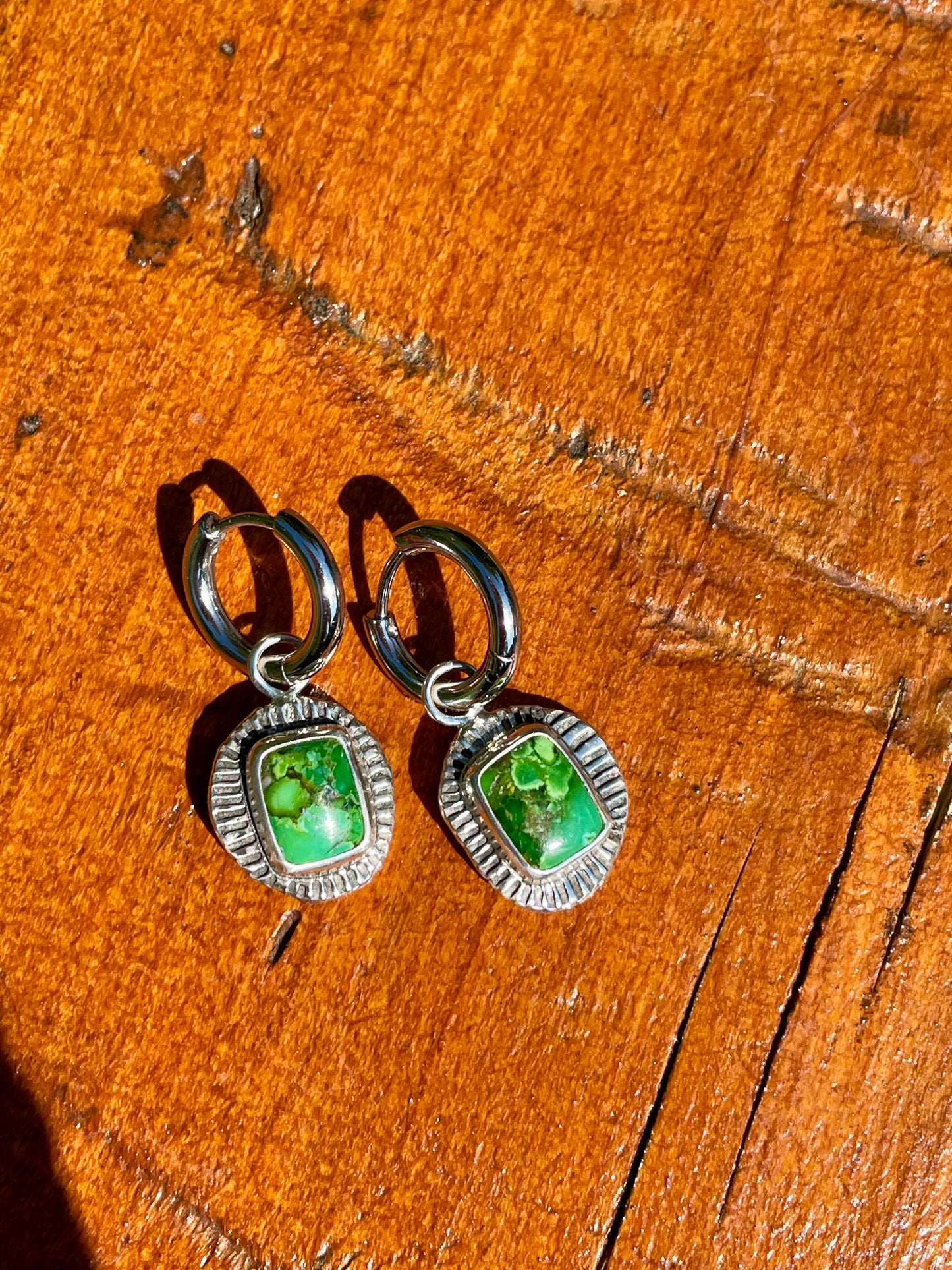 Recycled Square Sonoran Gold Turquoise Huggie Hoops