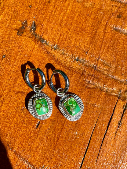 Recycled Square Sonoran Gold Turquoise Huggie Hoops