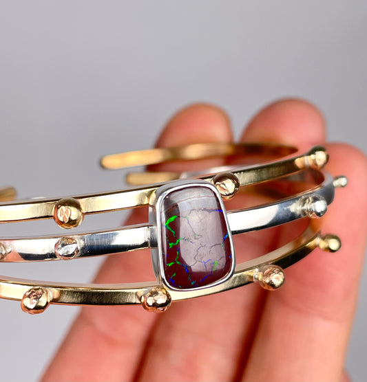 Sterling and Brass Cuff set with Boulder Opal