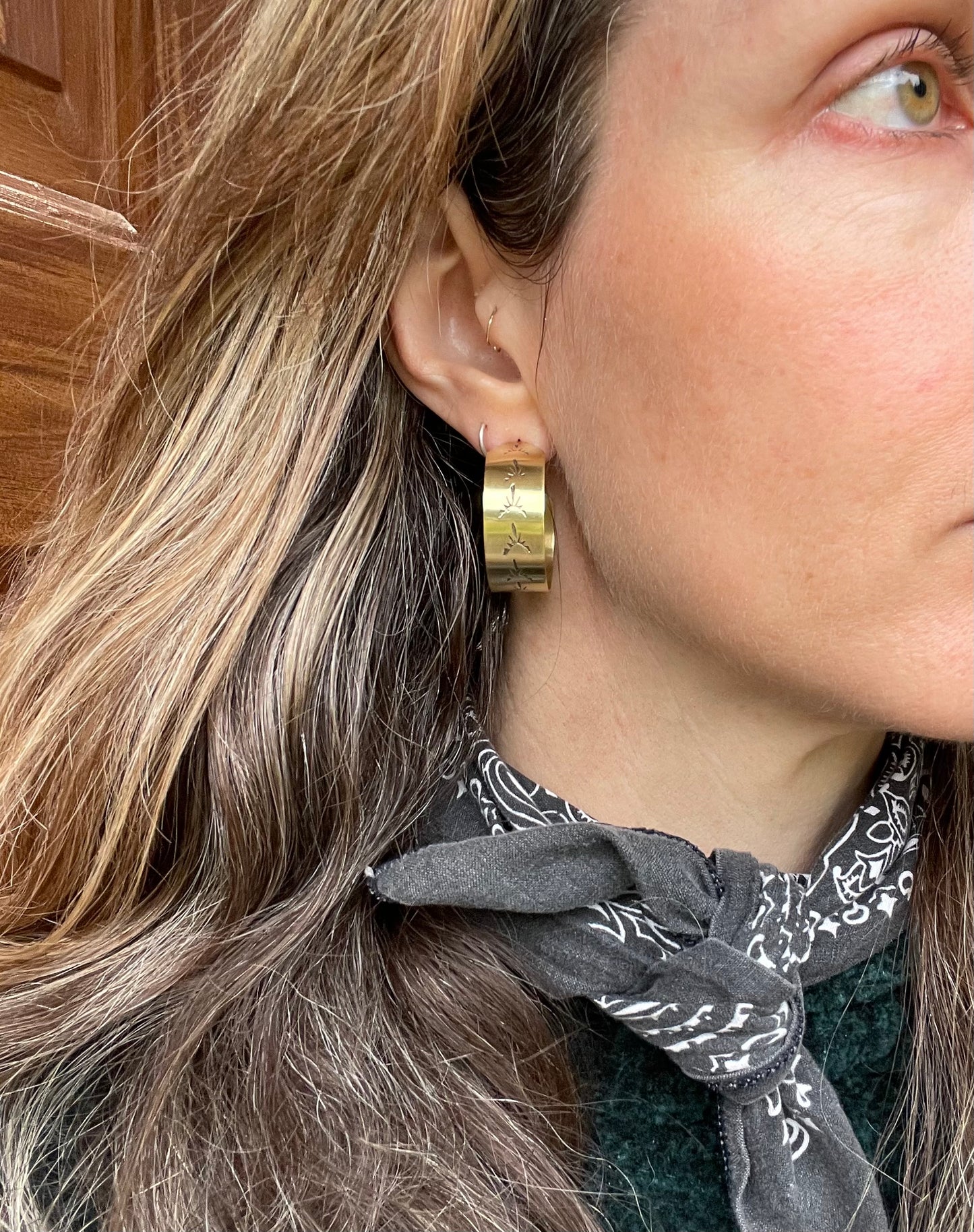 Hand stamped Brass Hoops 4