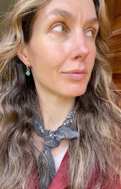 Square Turquoise Huggie Hoop 2