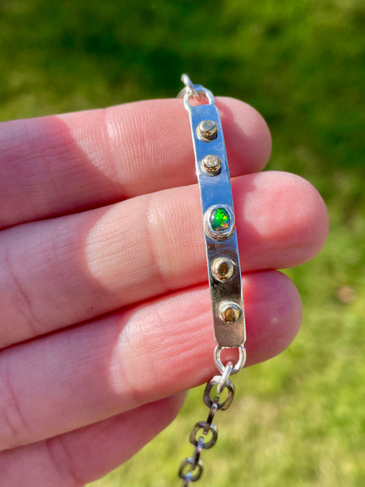 Opal Sterling Bar Bracelet with brass