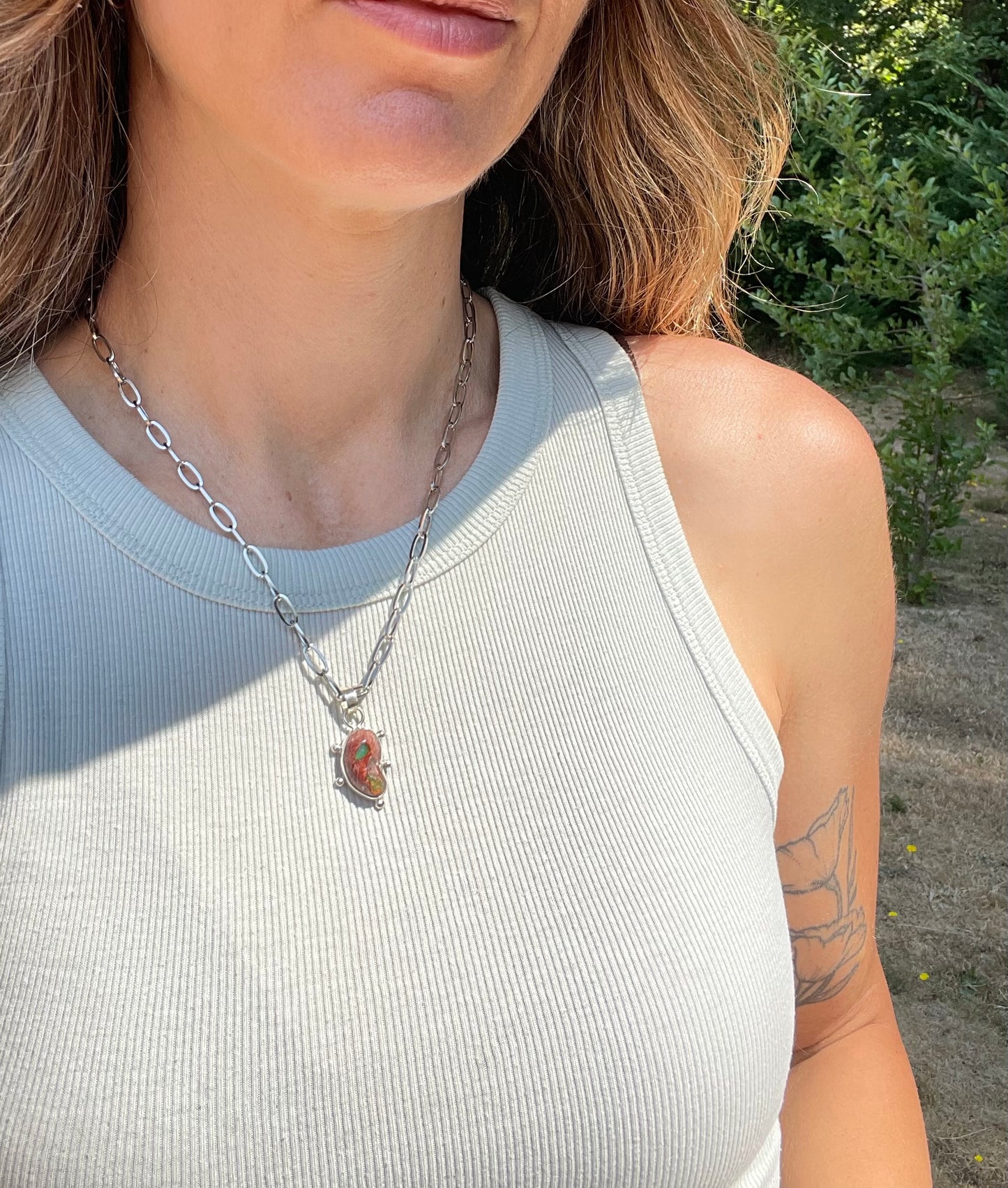Mexican Fire Opal chain necklace 3