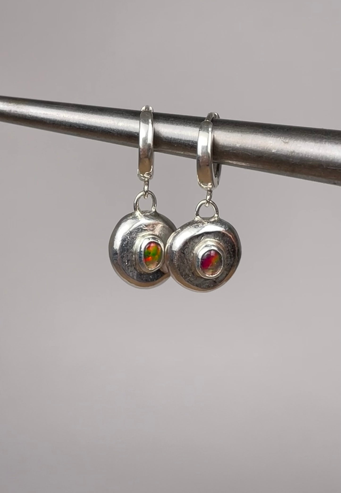 Mexican Fire Opal Huggie Hoop Earrings