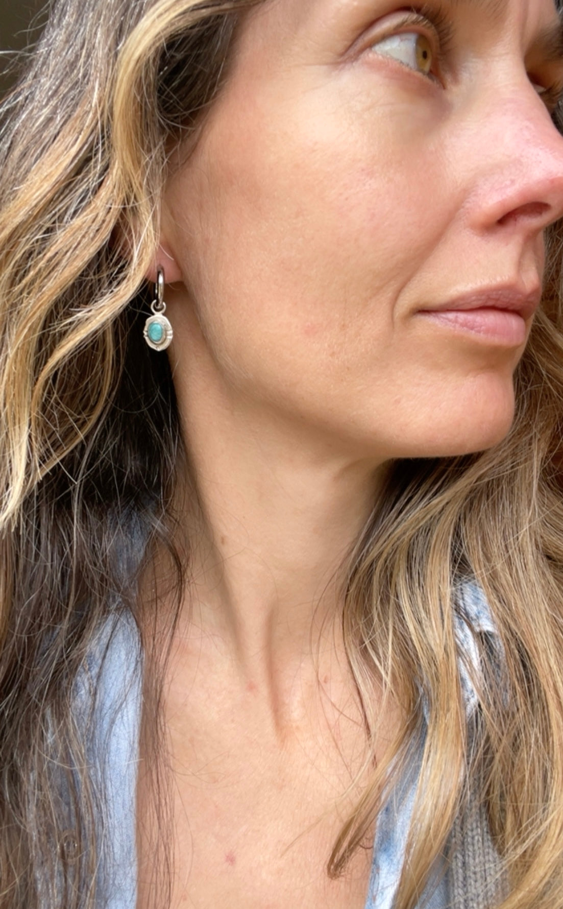 Whitewater turquoise Huggie Hoop Earrings 3