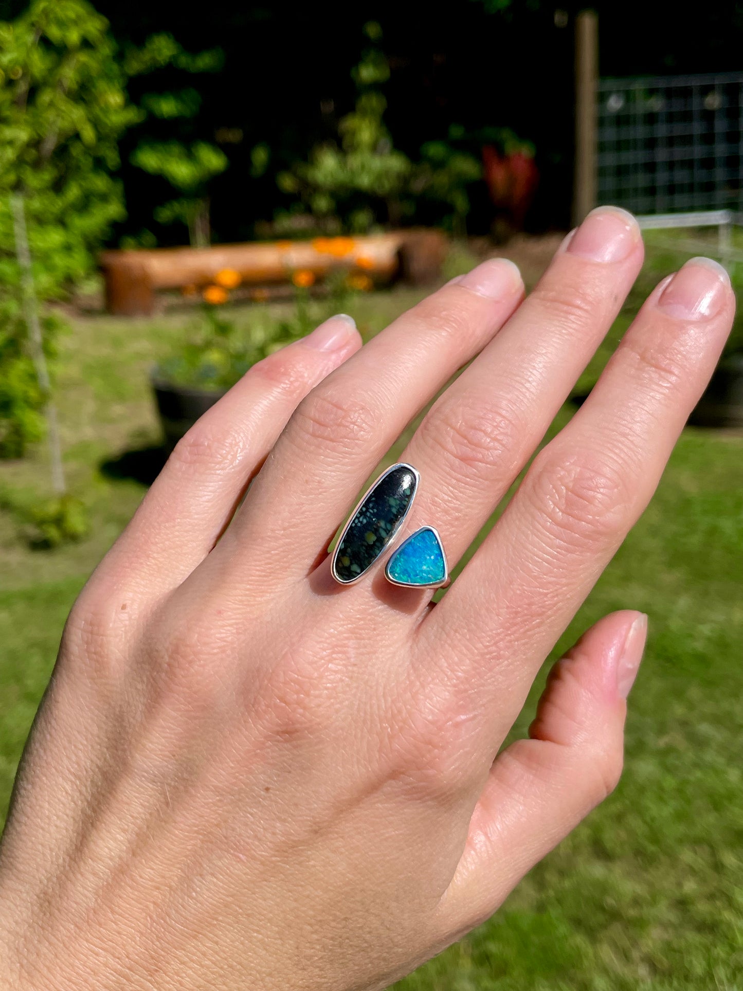 Opal and Variscite split ring size 8-9