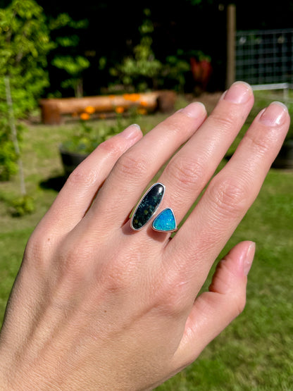 Opal and Variscite split ring size 8-9