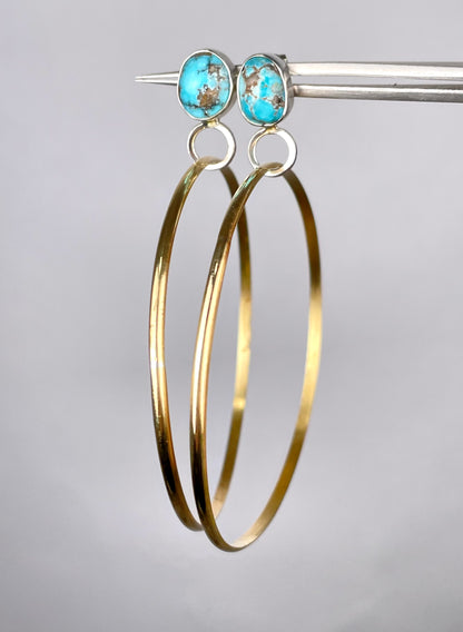 Sterling Stone Studs with Brass Hoops