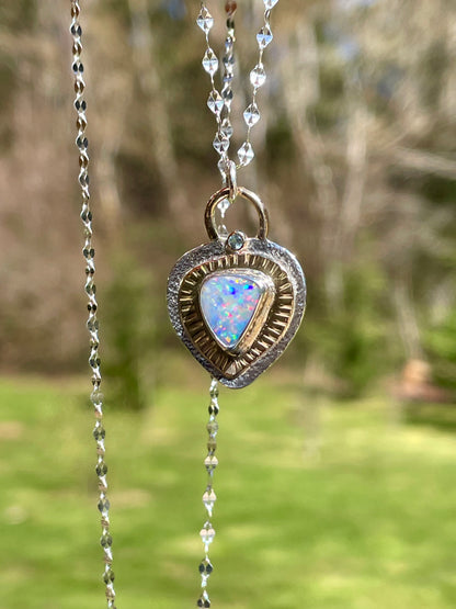 Opal and Sapphire Pendant in Gold and Silver