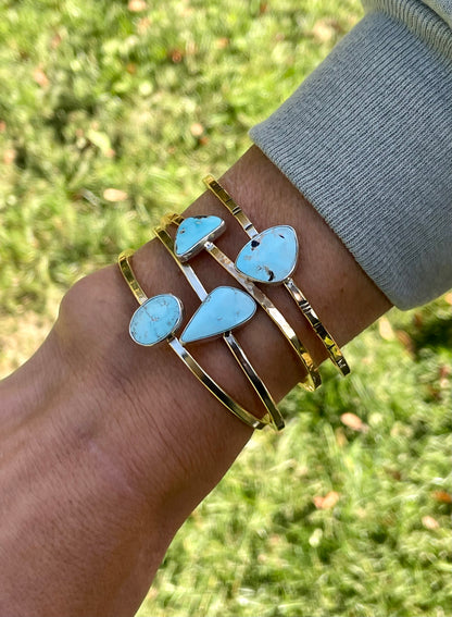 Brass and Sterling Cuff with Nevada Turquoise