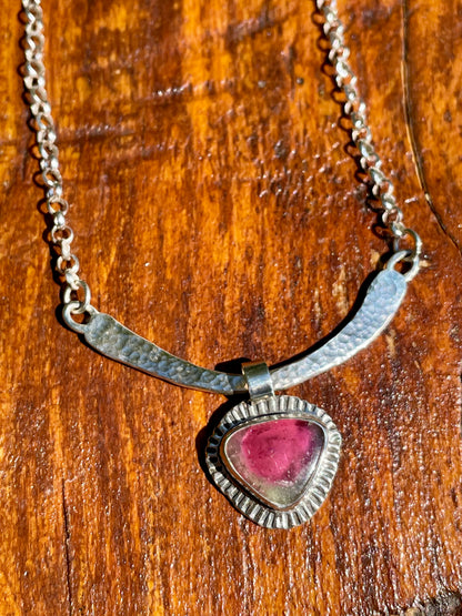 Watermelon Tourmaline Bar Necklace
