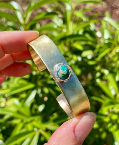Chunky Turquoise Brass Cuff 2