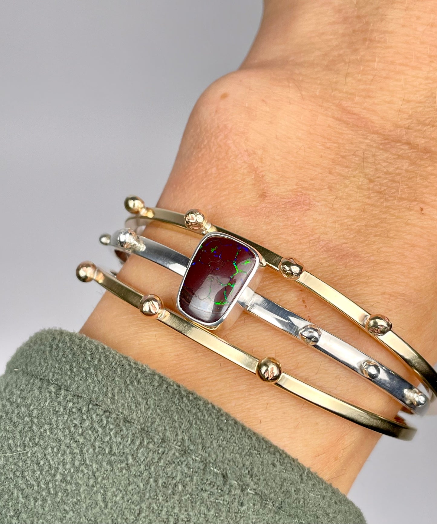 Sterling and Brass Cuff set with Boulder Opal