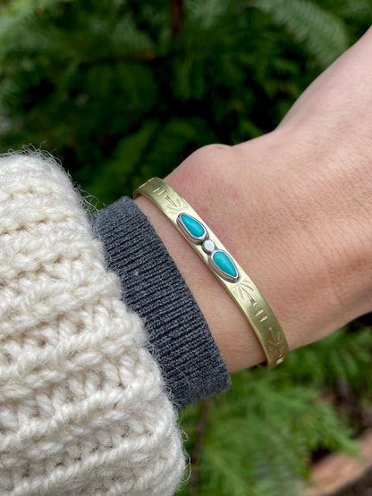 Double Turquoise Brass Cuff 1