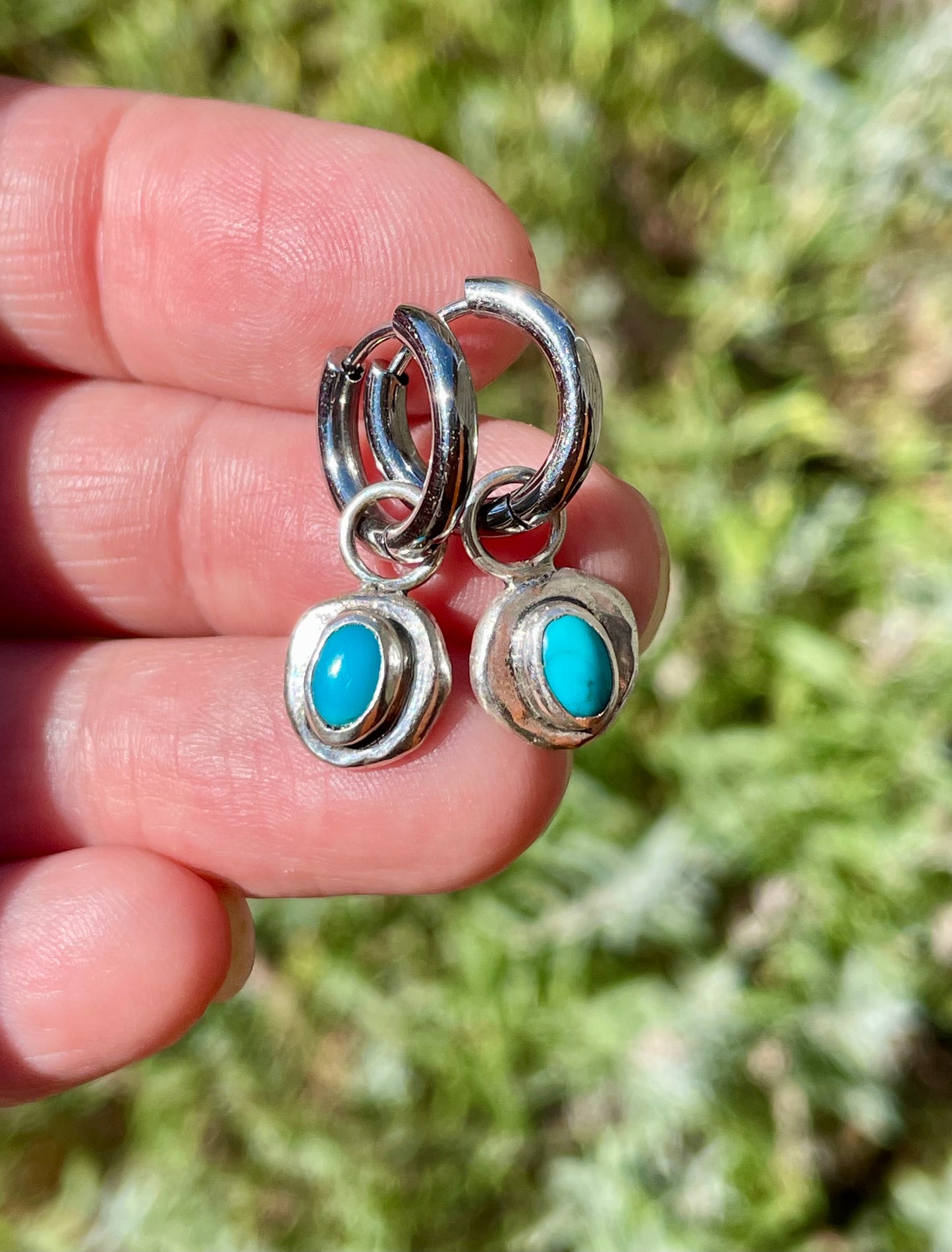 Kingman turquoise Huggie Hoop Earrings