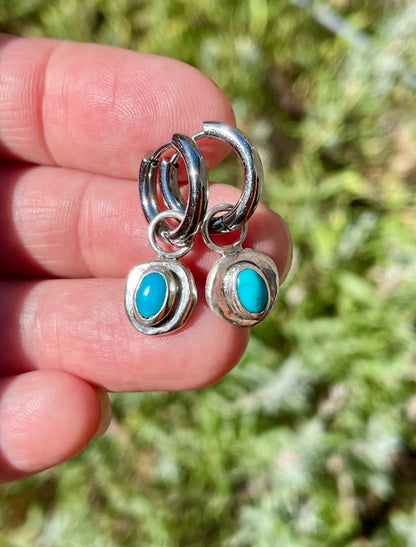 Kingman turquoise Huggie Hoop Earrings