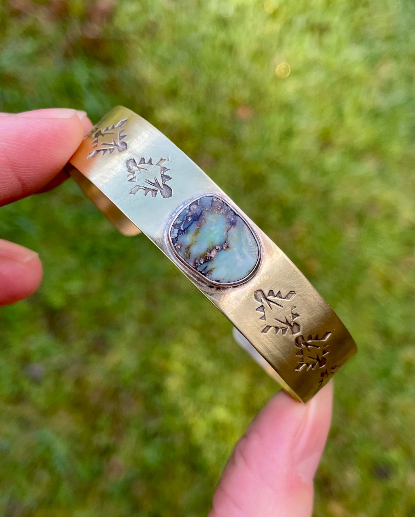 Wide Variscite Brass Cuff 3