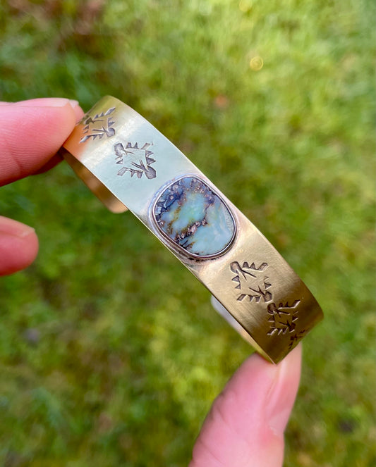 Wide Variscite Brass Cuff 3