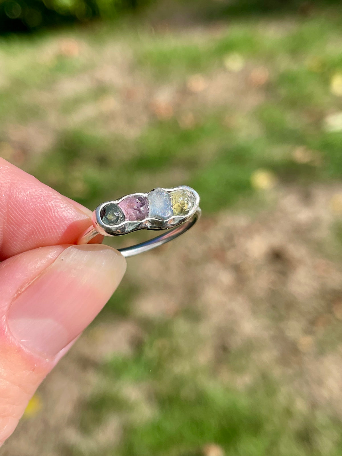 Raw Montana Sapphire Rainbow Ring Size 6.25
