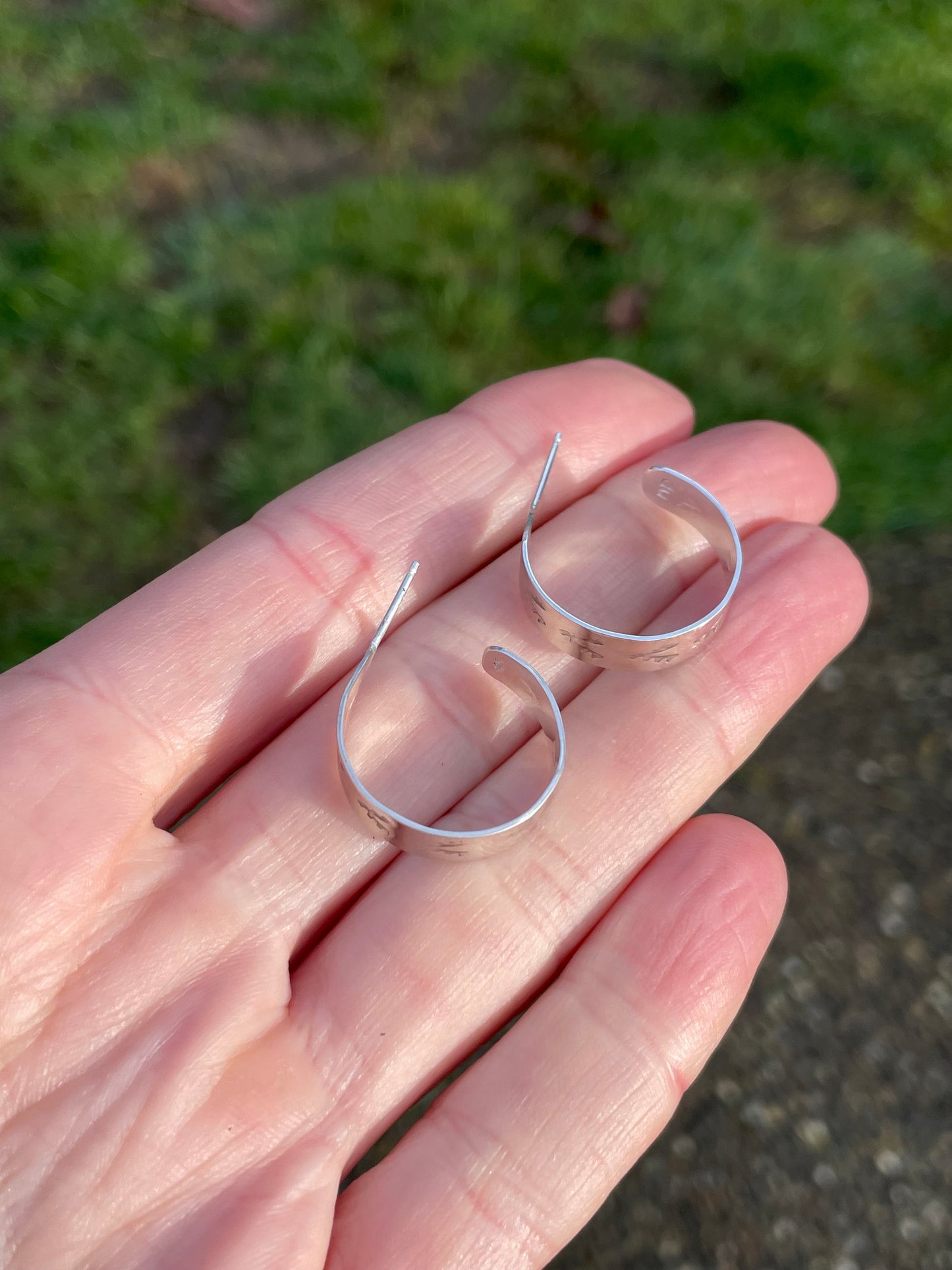 Hand stamped Sterling Hoops 2