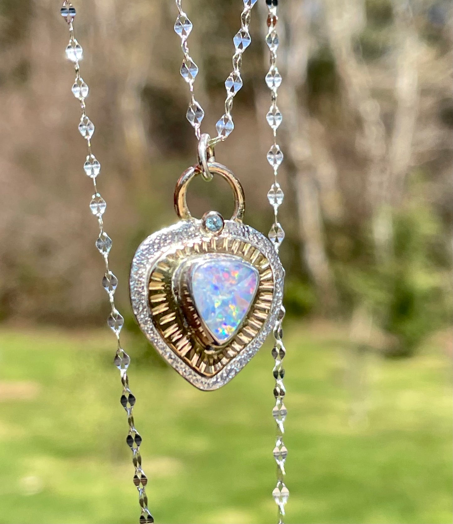 Opal and Sapphire Pendant in Gold and Silver