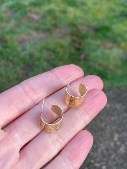X-Small Hand stamped Brass Hoops 2