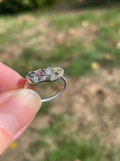Raw Montana Sapphire Rainbow Ring Size 6.25