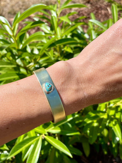 Chunky Turquoise Brass Cuff 1