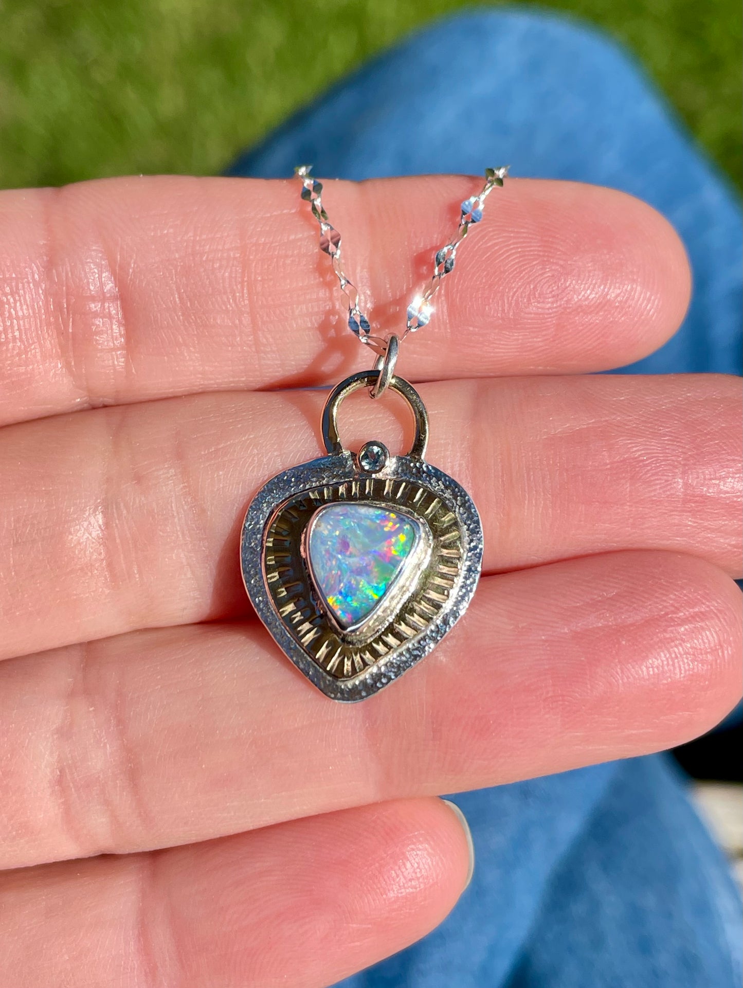 Opal and Sapphire Pendant in Gold and Silver