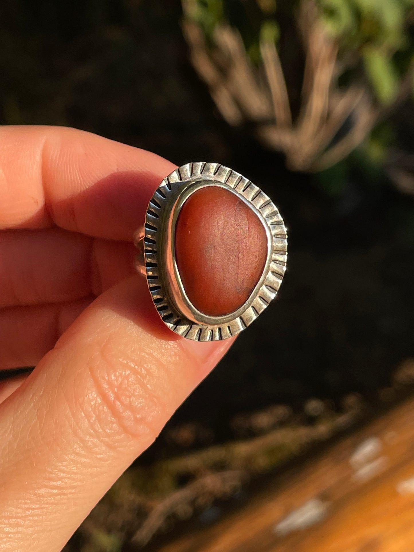 Red beach stone statement ring