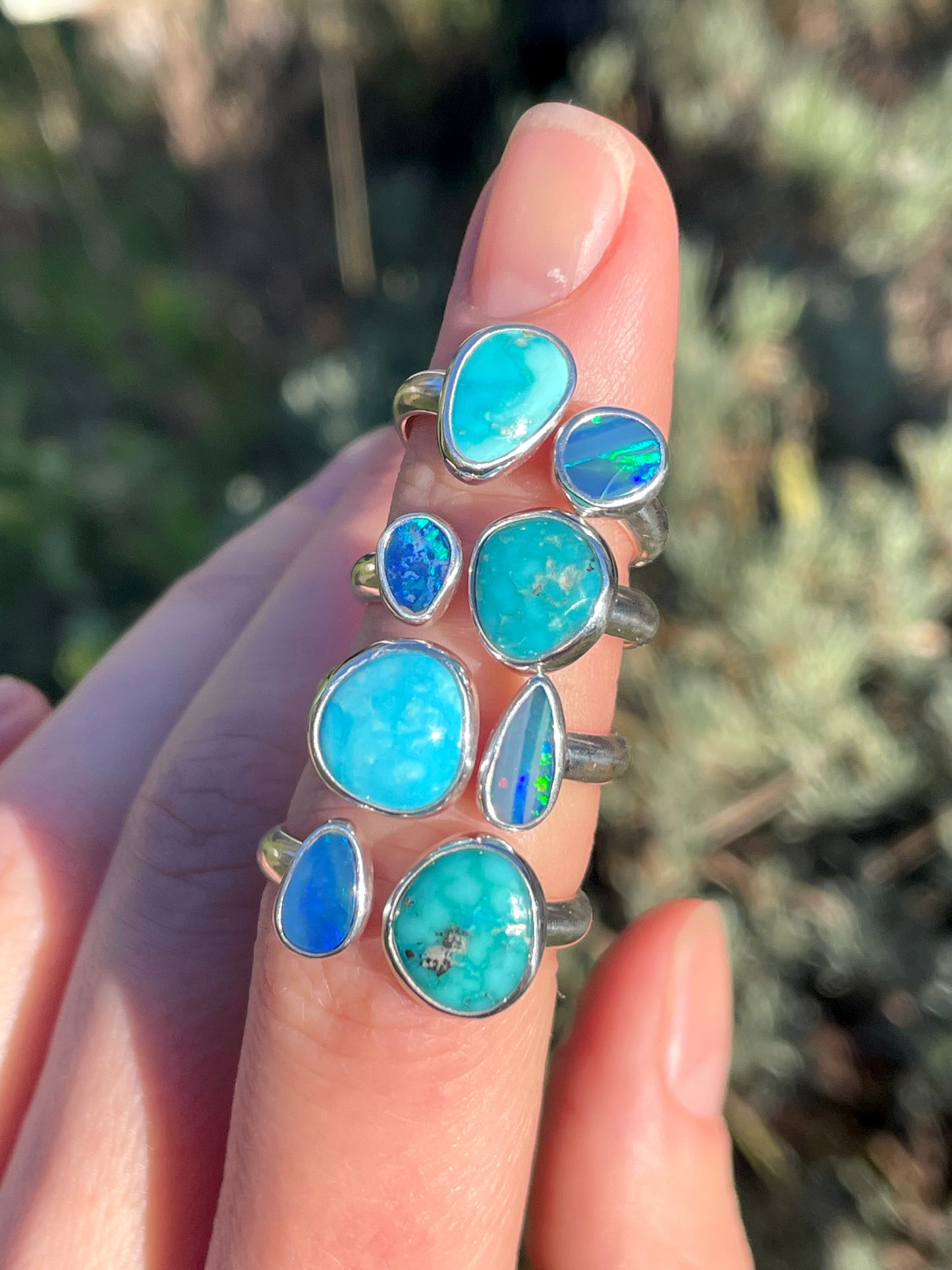 4 Turquoise and Opal split ring size 8-9