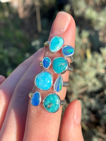 4 Turquoise and Opal split ring size 8-9
