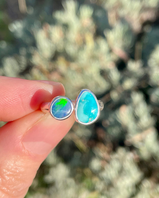 1. Turquoise and Opal split ring size 6-7