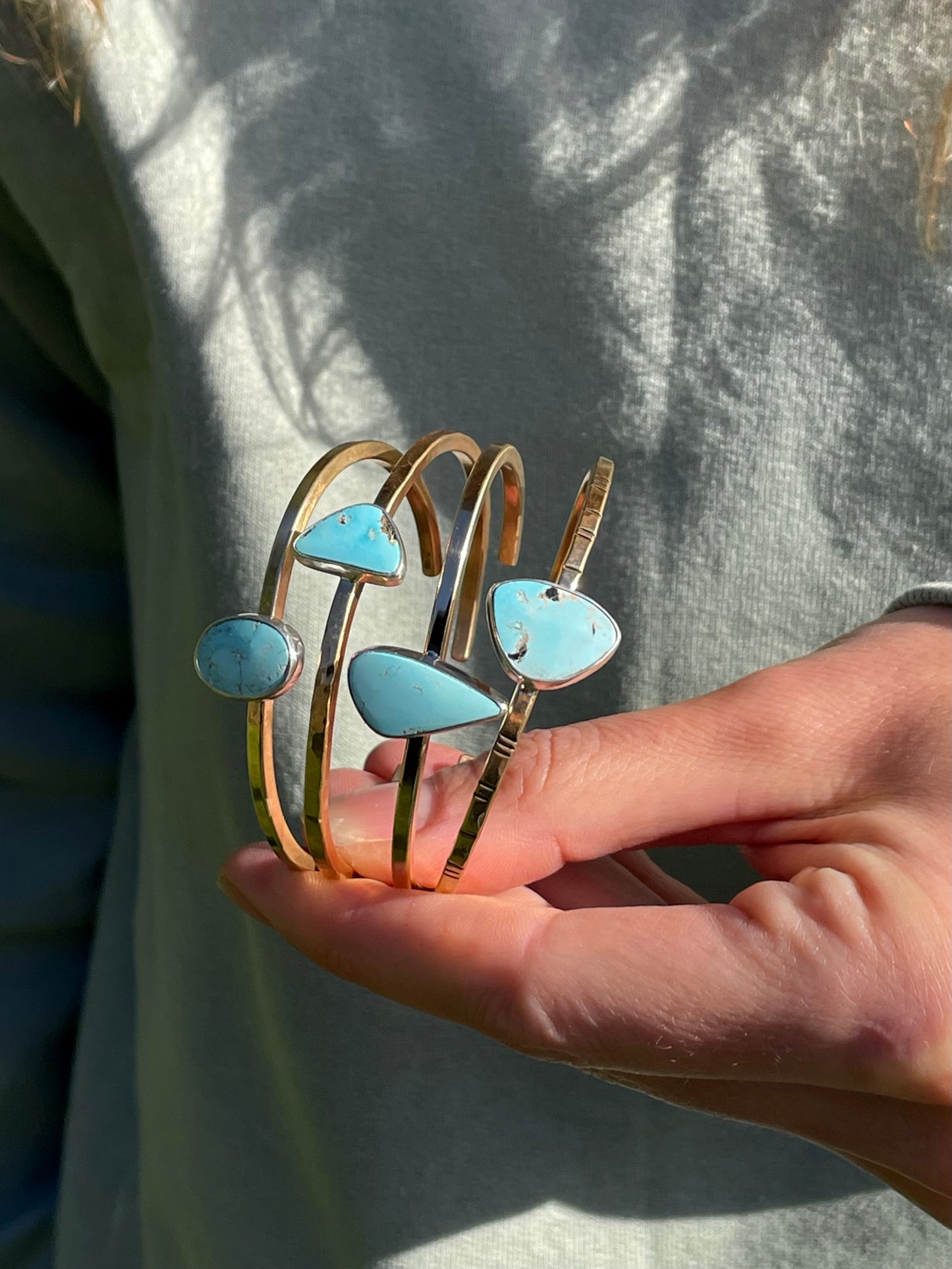 Brass and Sterling Cuff with Nevada Turquoise