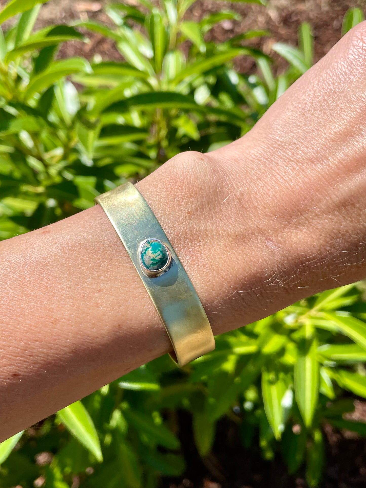 Chunky Turquoise Brass Cuff 2