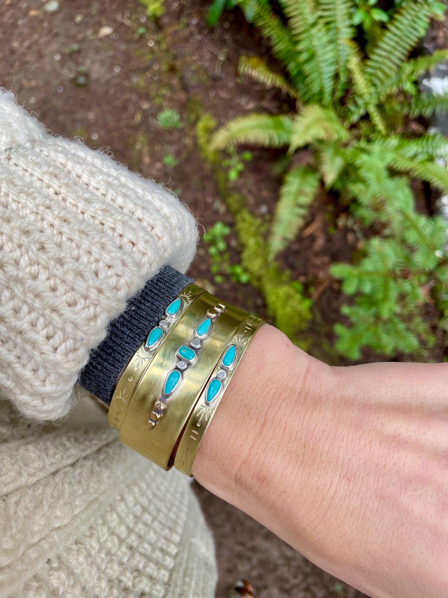 Double Turquoise Brass Cuff 1
