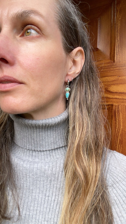 Double stone Kingman Turquoise Huggie Hoops