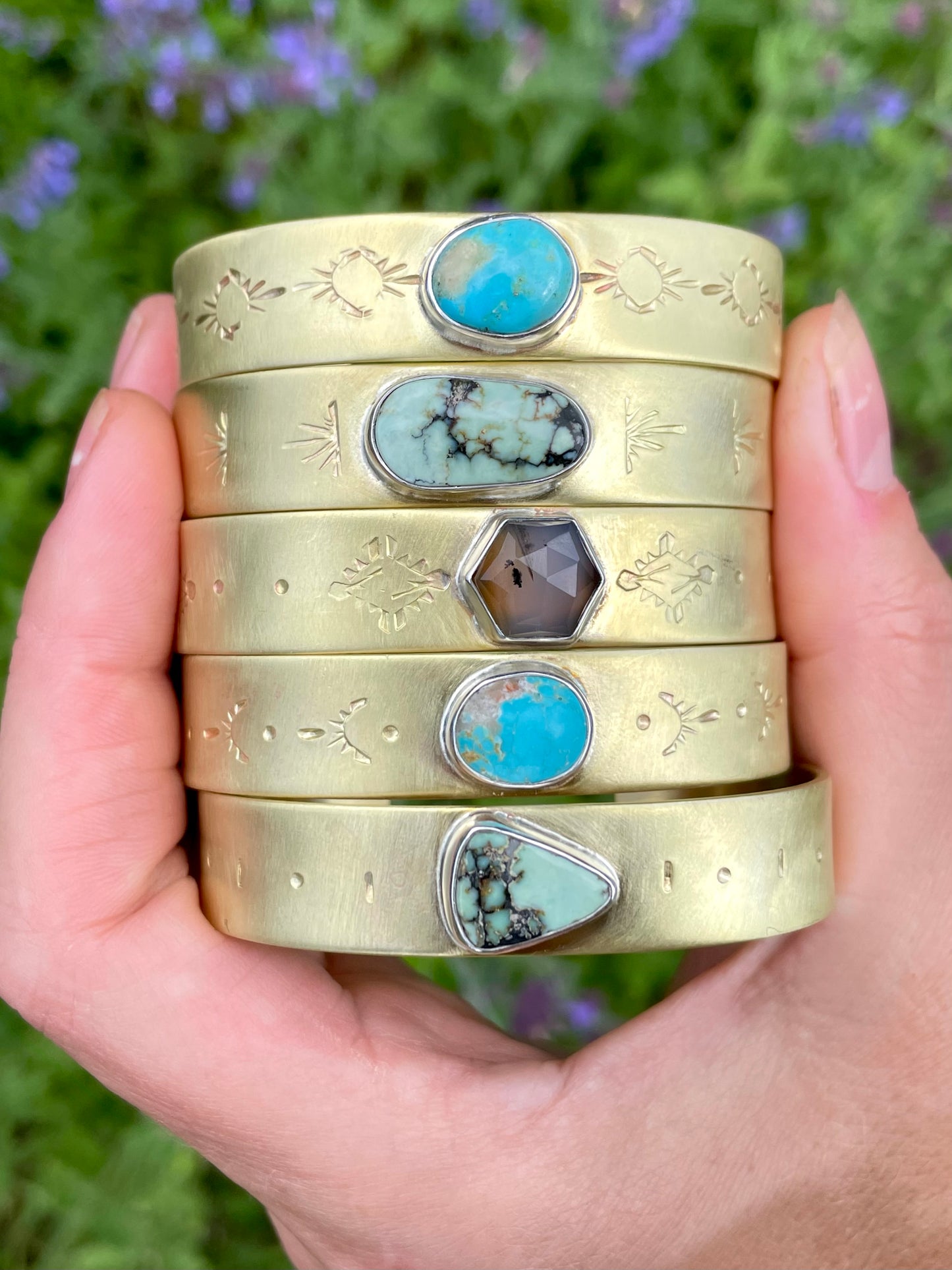Stamped Brass Cuff with Montana Agate