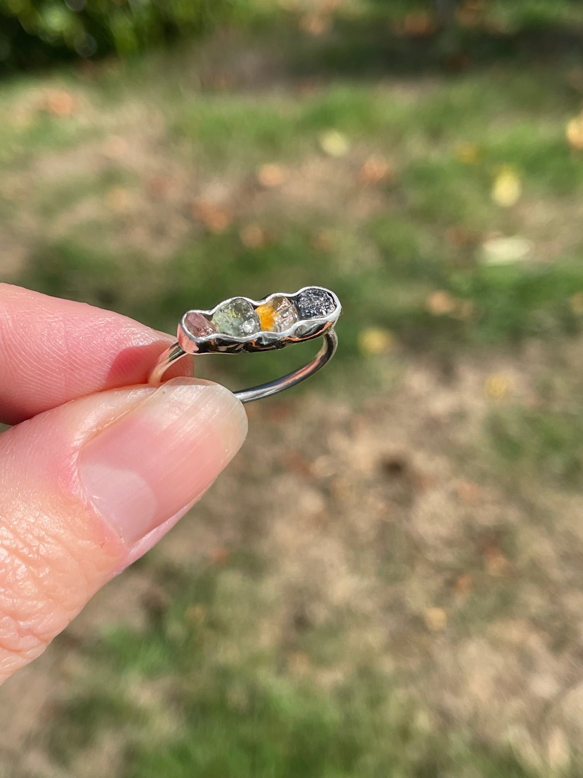 Raw Montana Sapphire Rainbow Ring Size 7.75