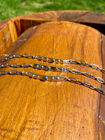 Opal Sterling Bar Bracelet with brass
