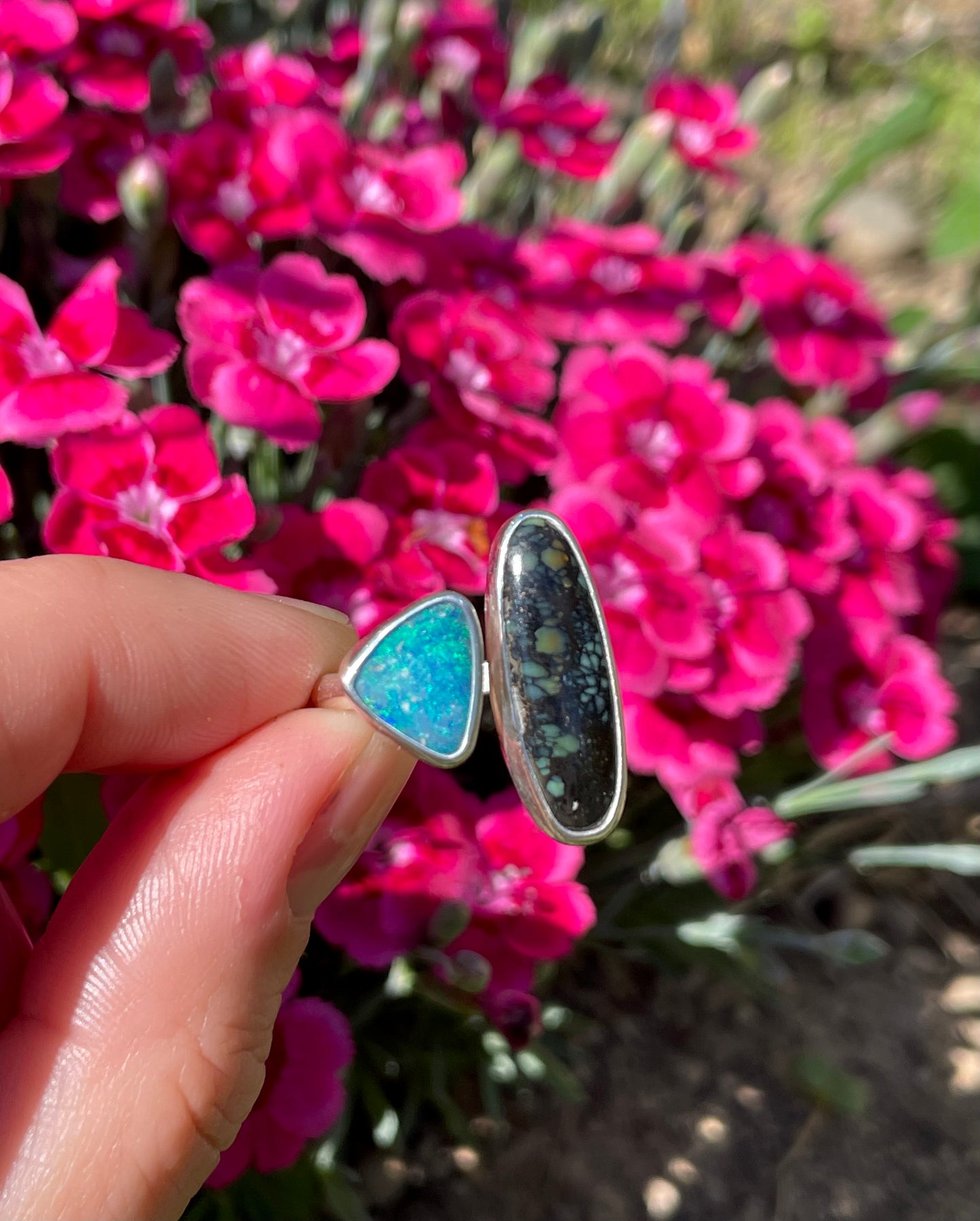Opal and Variscite split ring size 8-9